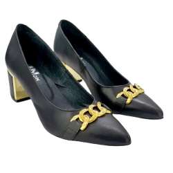 SQUARE HEEL SALON SHOES WITH CHAIN ??ORNAMENT NEGRO