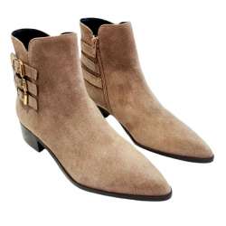 POINTED ANKLE BOOT WITH 3 BUCKLES CAMEL
