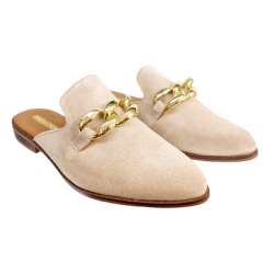 SPLIT SUEDE MULES WITH CHAIN BEIGE