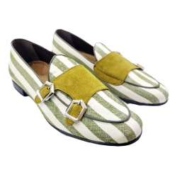 BELGIAN FABRIC AND LEATHER LOAFERS WITH BUCKLES VERDE