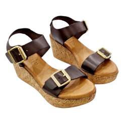 CORK WEDGE SANDAL WITH BUCKLES DECORATION