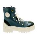 GREEN SPLIT LEATHER MILITARY ANKLE BOOTS