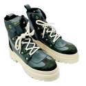GREEN SPLIT LEATHER MILITARY ANKLE BOOTS
