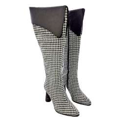 HIGH ROUND HEEL BOOTS WITH VICHY PRINT