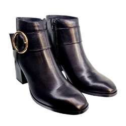 SQUARE HEEL ANKLE BOOTS WITH LARGE BUCKLE DECORATION