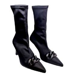 BLACK LYCRA ANKLE BOOTS WITH CHAIN DECORATION
