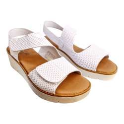 WOMEN EMBOSSED LEATHER WEDGE SANDALS WITH