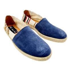 ESPADRILLES MEN'S STRIPED FABRIC AND LEATHER SHOES