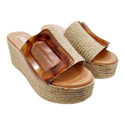 WOMEN'S WEDGE RAFFIA CLOGS SANDAL WITH LARGE BUCKLE