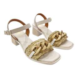 WOMEN'S MEDIUM HEEL SANDALS WITH BRAIDED SHOVEL AND CHAIN
