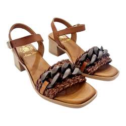 WOMEN'S MEDIUM HEEL SANDALS WITH BRAIDED SHOVEL AND CHAIN