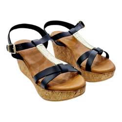 WOMEN'S WEDGE SANDAL WITH GOLDEN INSTEP STRIP