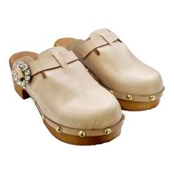 WOMEN'S SANDALS WOODEN CLOG WITH CRYSTAL BUCKLE DECORATION