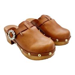 WOMEN'S SANDALS WOODEN CLOGS WITH CRYSTAL BUCKLE DECORATION