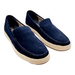GEOX MEN'S NAVY LEATHER AND JUTE MOCCASIN
