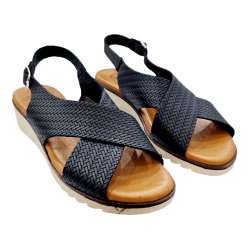 WOMEN'S SANDALS CROSSED LEATHER ENGRAVED GEL SOLE