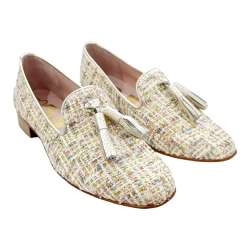 WOMEN'S MOCCASIN SHOES WITH LOW HEEL TASSELS