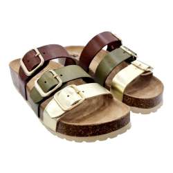 WOMEN'S SANDALS WITH MULTI-LEATHER STRAPS WITH ADJUSTABLE BUCKLES