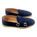 ESPADRILLE MOCCASIN TWO BUCKLES SUEDE NAVY REMOVABLE INSOLE