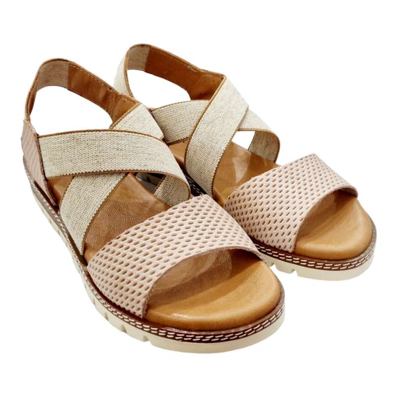 SANDALIAS CUNA TIRAS CRUZADAS DE ELÁSTICO PLANTA DE GEL BEIGE