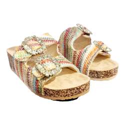 SANDALIA MUJER BIO CUNA DOBLE HEBILLA CRISTAL BEIGE