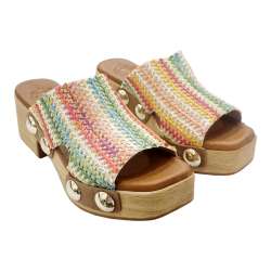 WOMEN'S WOODEN SANDAL WITH SUEDE UPPER AND STUDS