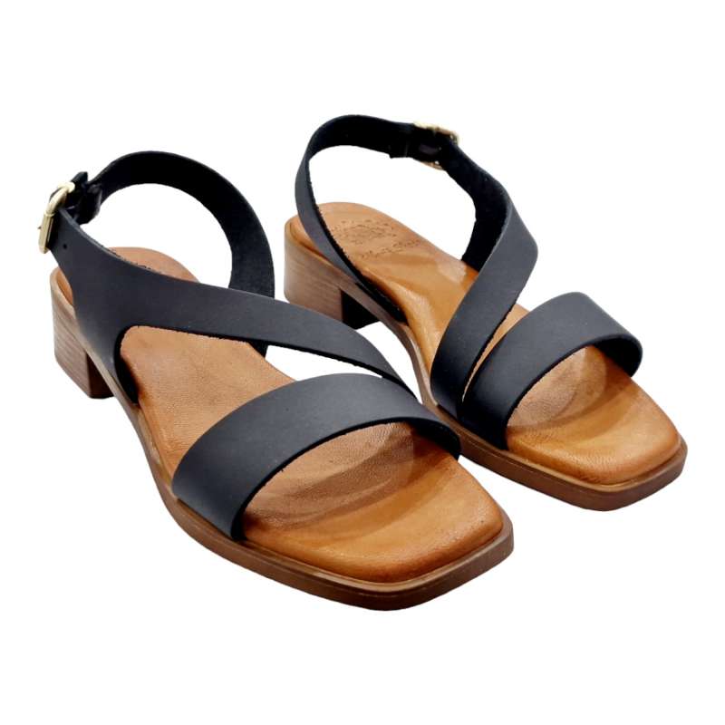 SANDALIAS TACÓN BAJO MUJER TIRA DIAGONAL NEGRO NEGRO