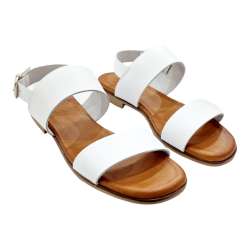 WOMEN'S FLAT SANDALS WITH TWO STRIPS AND WHITE HEEL