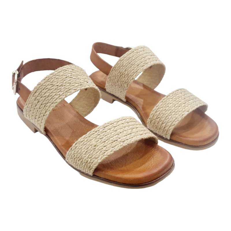 SANDALIAS MUJER PLANAS DOS TIRAS Y TALÓN NATURAL NATURAL