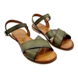 WOMEN'S FLAT SANDALS WITH KHAKI CROSSED STRIPS