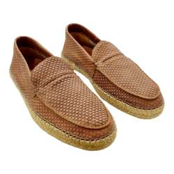 MEN'S MOCCASIN SHOES WITH JUTE SOLE, BRAIDED EFFECT LEATHER