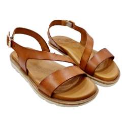 WOMEN'S LOW LEATHER DIAGONAL STRIP SANDALS