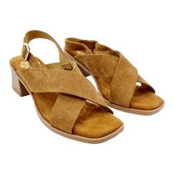 LOW HEEL SANDALS WITH CROSSED SUEDE LEATHER AND HEEL