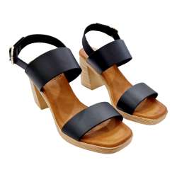 SANDALIAS TACON DOBLE PALA Y TALON MUJER NEGRO