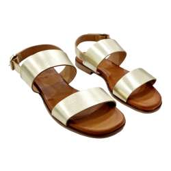 WOMEN'S FLAT SANDALS WITH TWO STRIPS AND PLATINUM HEEL