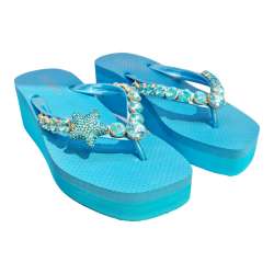 CHANCLAS MUJER PLAYERAS ESCLAVA CON CUNA PIEDRAS azulon