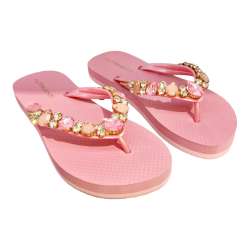 BROWN WOMEN'S SLAVE FLIP-FLOP WITH STONE DECORATION PINK