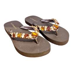 BROWN WOMEN'S SLAVE FLIP-FLOP WITH STONE DECORATION