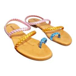 SANDALIAS MUJER TRENZADA MULTICOLOR ROSA