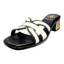 BLACK TWO-TONE WIDE LOW HEEL SANDALS