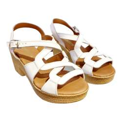 WOMEN'S HEEL SANDALS WITH INTERLACTED STRIPS WHITE