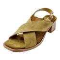 LOW HEEL SANDALS WITH CROSSED KHAKI SUEDE AND HEEL