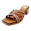 LOW WIDE HEEL SANDAL WITH TWO-TONE LEATHER SHOE