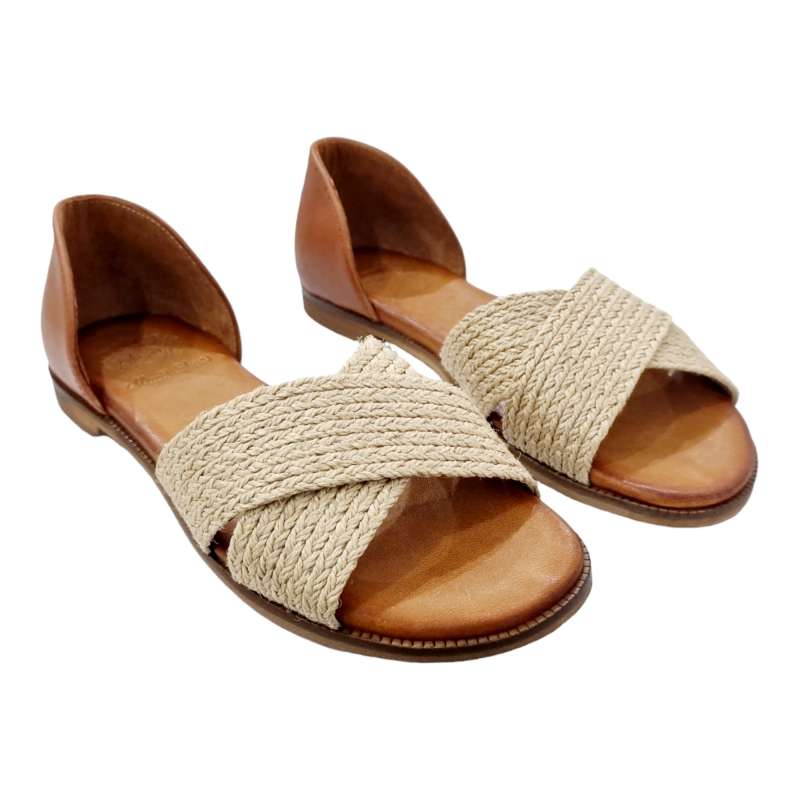 SANDALIAS MUJER PALA CRUZADA CUERDA CON TALÓN NATURAL