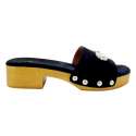 SANDALIAS MUJER ZUECO ADORNO BROCHE NEGRO NEGRO