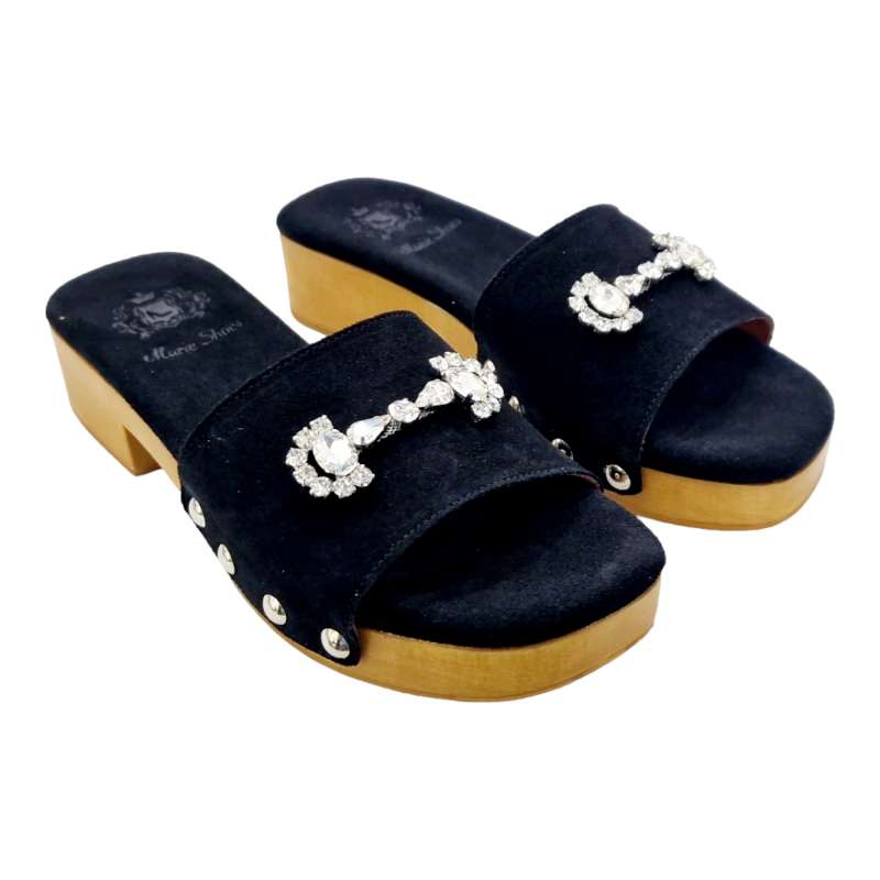 SANDALIAS MUJER ZUECO ADORNO BROCHE NEGRO NEGRO