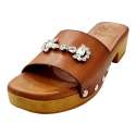 SANDALIAS MUJER ZUECO ADORNO BROCHE CUERO CUERO