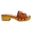 SANDALIAS MUJER ZUECO ADORNO BROCHE CUERO CUERO