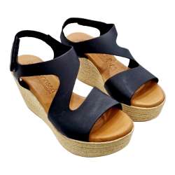 WOMEN'S WEDGE SANDALS WITH CROSSED STRIPS BLACK