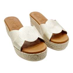 WOMEN'S CLOG SANDALS WITH CHAMPAGNE CIRCLES WEDGE